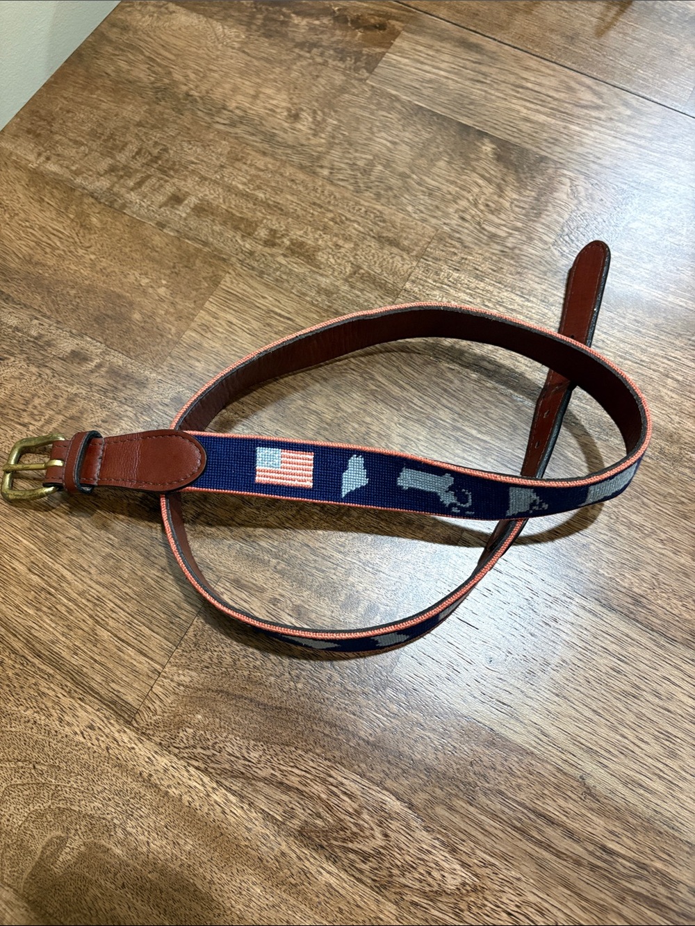Smathers & Branson American Flag Needlepoint Belt in Navy Size 40
